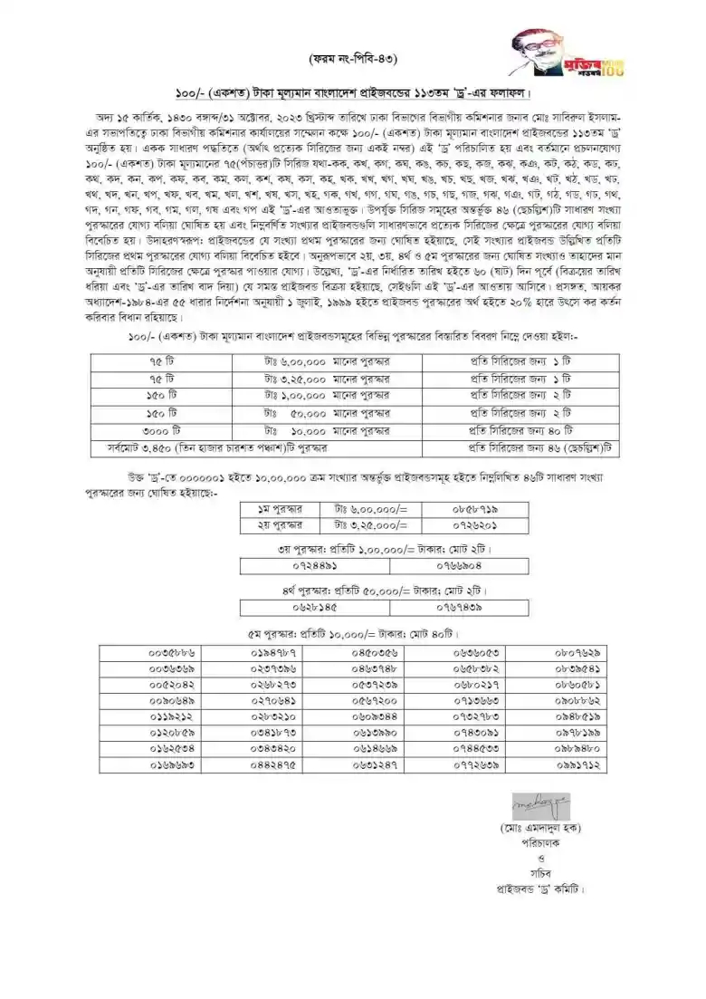 100 Taka Prize Bond Draw